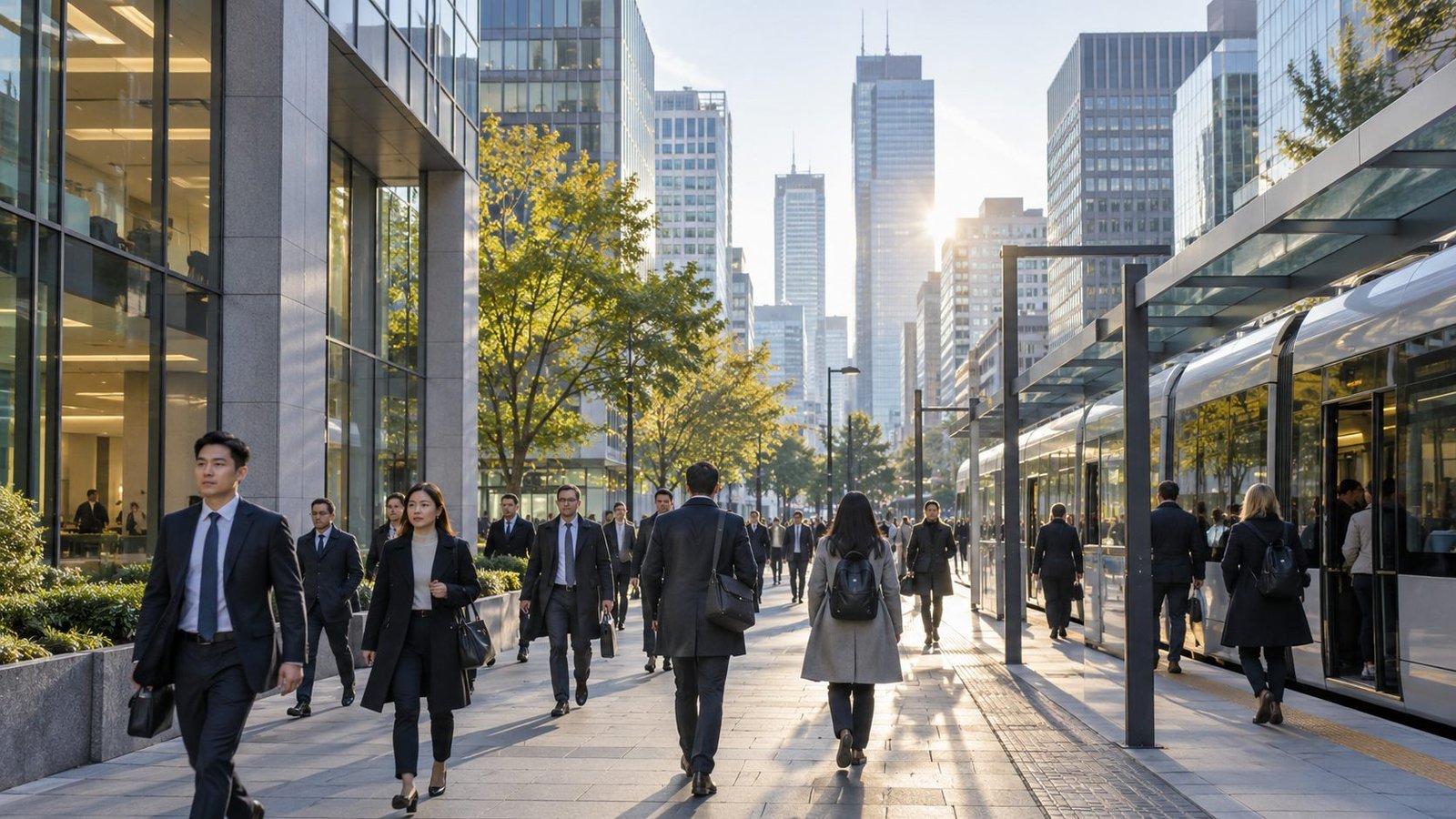 Commuters in a city business district