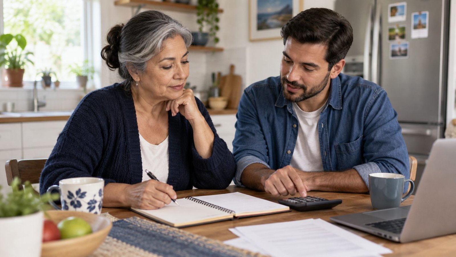 Family members reviewing a household budget together